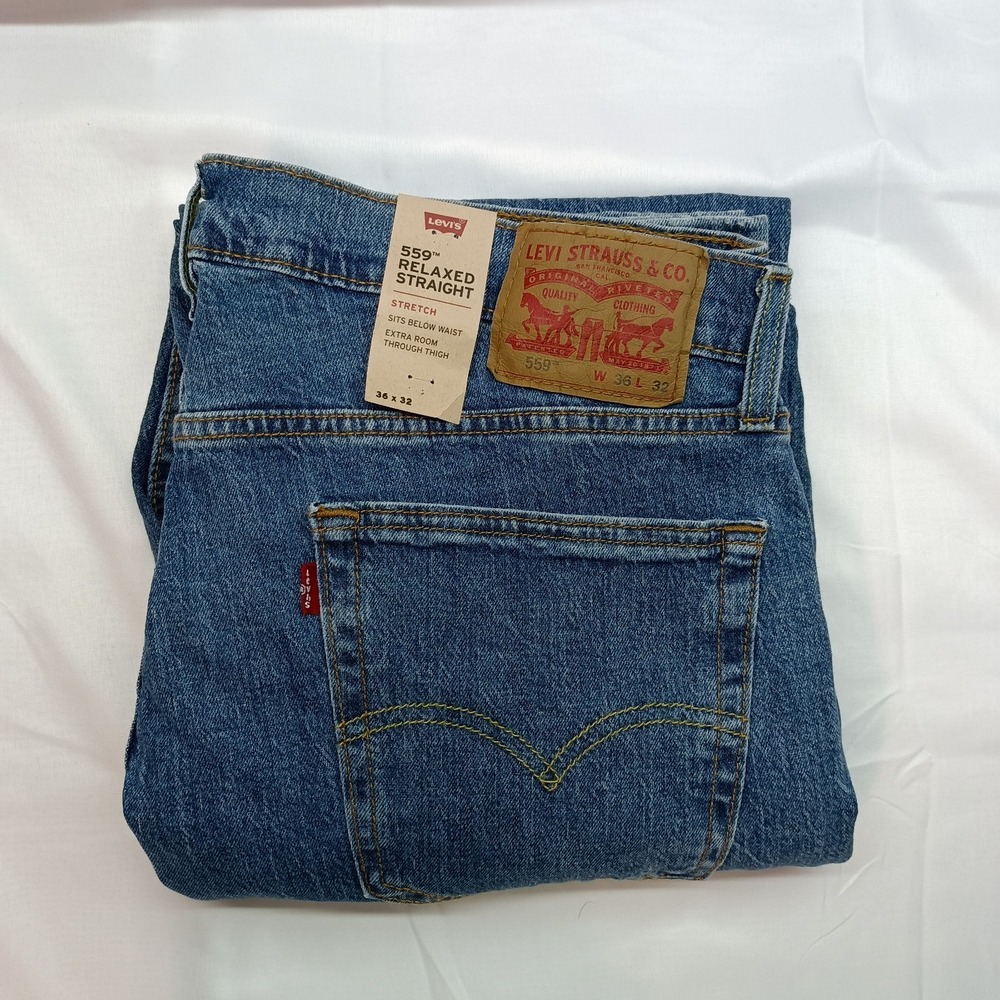 NWT Levi's 559 Relaxed Stretch Jeans Mens‎ 36x32 Blue Denim Straight Leg Pants